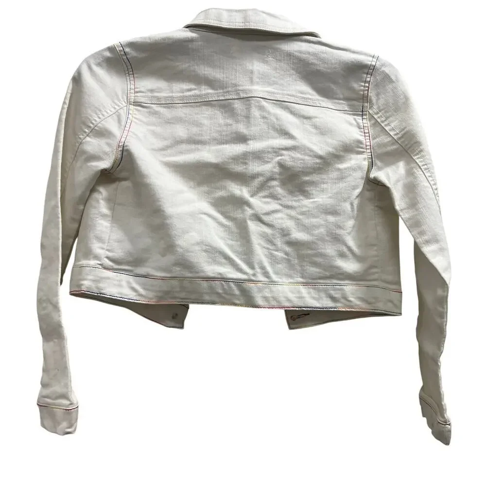 Piper White girls Denim Jean jacket contrast rainbow stitching sz 10/12